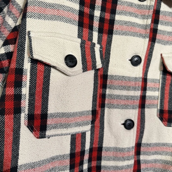 Lucky Brand Plaid Shacket Flannel Oversized Cream Black Red Size Large - Picture 10 of 14